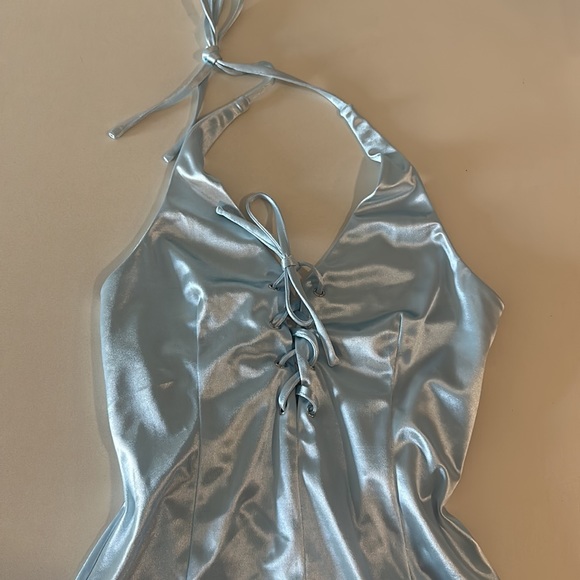 Baby blue satin dress NWOT - Picture 2 of 4